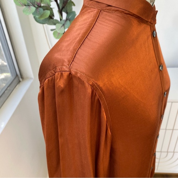 Raquel Allegra “Lauren” Blouse, Cognac, Size S, NWT Sample - Picture 2 of 10